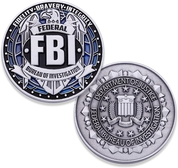 FBI Challenge Coin - Federal Bureau of Investigation Collectable Coin - Federal Agency Military Coin - Veteran Designed FBI Coin - 1.75" Antique Silver