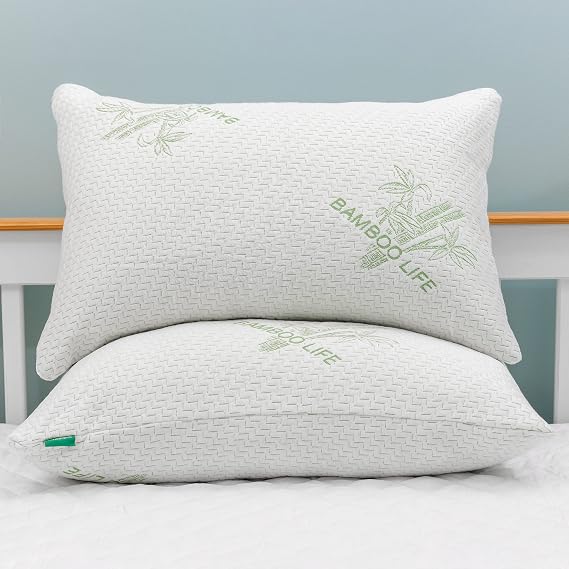Elif Queen Size Pillows for Sleeping, Set of 2 Cooling Shredded Memory Foam Pillow with Removable Cover for Back, Stomach & Side Sleepers, Rayon Derived from Bamboo, Queen (2 Pack)