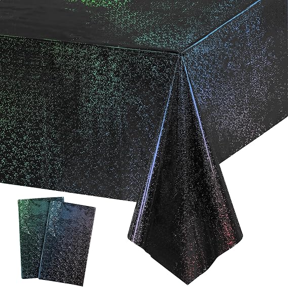 GREATRIL Black Party Disposable Rectangle Table Cloth Decor - 54'' x 108'' - 2 Packs Waterproof Plastic Tablecloth for Death to My 20s/Stranger/Birthdays/Halloween/Anniversary Tablecover