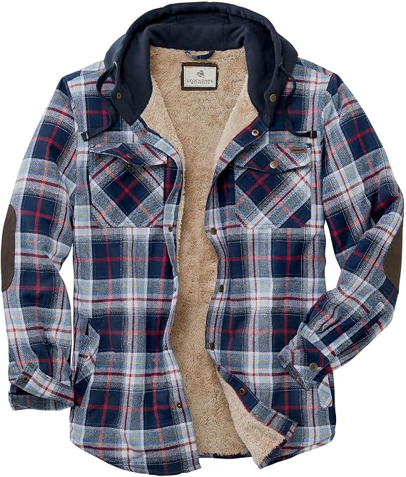 Legendary Whitetails Men's Hooded Shirt Jacket Plaid Flannel Berber Lined Polyfill Insulated Jacket