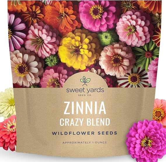 Zinnia Crazy Blend - Large 1 Ounce Packet - 4,000 Flower Seeds for Planting - Zinnia elegans