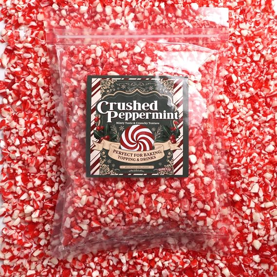 Crushed Peppermint Candy Pieces, Christmas Themed Drink Topper, 12 Ounces | Red And White, Dessert Topping, Holiday Beverage Garnish, Resealable Bag