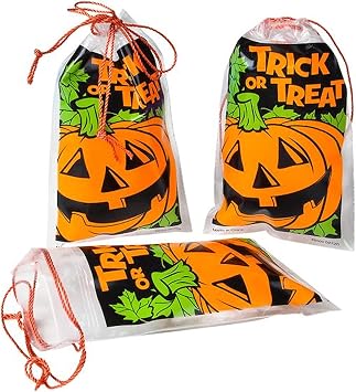 RINCO Halloween Trick Or Treat Drawstring Pumpkin Mini Goody Bags (144)