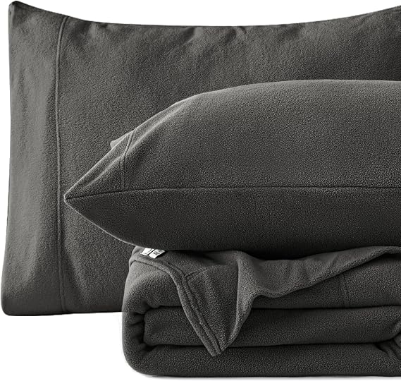 Love's cabin Fleece Queen Sheet Set - 4 Pcs Dark Grey Winter Soft Plush Polar Fleece Bed Sheets Set with 16" Deep Pocket,Cozy Warmth for Cold Season(1 Flat Sheet,1 Fitted Sheet,2 Pillow Cases)