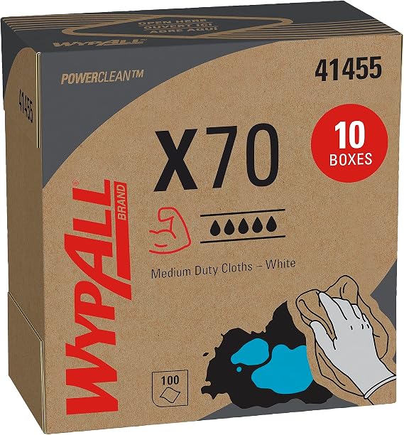 WypAll X70 Extended Use Reusable Cloths (41455), POP-UP Box, Long Lasting Performance, White (10 boxes of 100 wipes)
