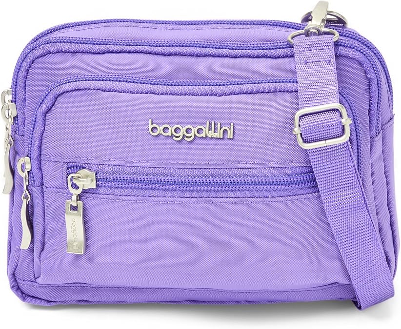 Baggallini Triple Zip Small Crossbody Bag for Women - Lightweight Convertible Fanny Pack Belt Bag