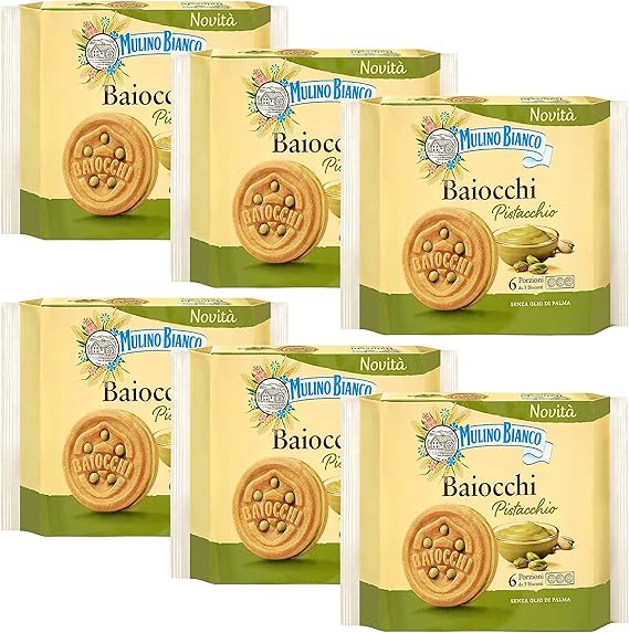 MULINO BIANCO Baiocchi Pistachio - Pistachio Filled Biscuits 168g x 6 parcels