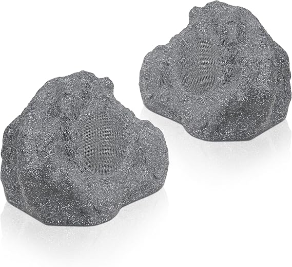 Sound Town Pair of 2-Way 5.25" High Fidelity Passive Outdoor Rock Speakers, Weather-Resistant, 70V/100V/8-Ohm, Commercial Installation for Garden, Yard, Deck, Gray (ROCK-52G-PAIR)