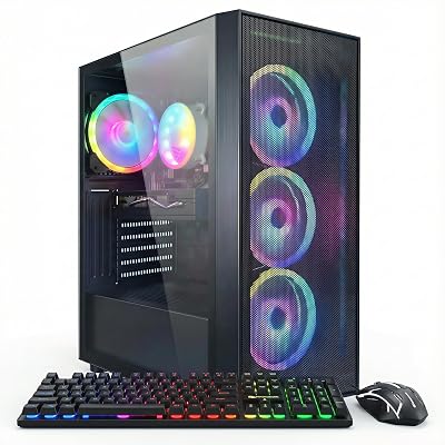 STGAubron Gaming PC Desktop, 8th Gen Intel Core I7 up to 4.1GHz, Radeon RX 580 8G, 16GB DDR4, 1TB SSD, WiFi 6 & BT 5.2, RGB Fan x 4, Windows 11 Home