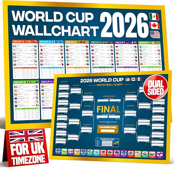 2026 World Cup Wall Chart A1 Blue - Football Fixtures, Times & Sweepstake