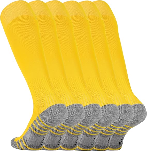 Sea Zaela 3 Pairs Yellow Baseball Sock Men Tball Softball Socks Youth Athletic Team Sport Knee High Cushion Soccer Football sock Medium