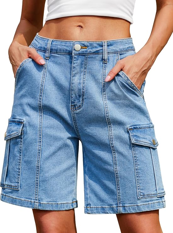 IWD Bermuda Shorts for Women Knee Length Cargo Shorts Summer Casual Jorts