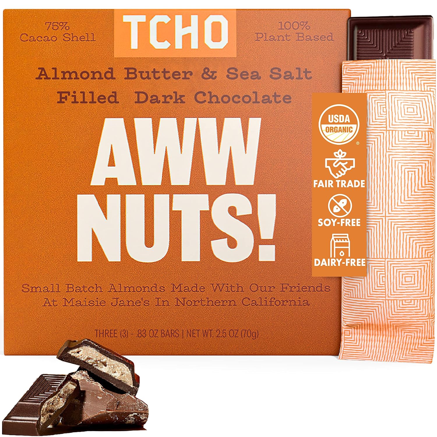 TCHO Organic Awww Nuts! Filled Dark Chooclate, 2.47 OZ