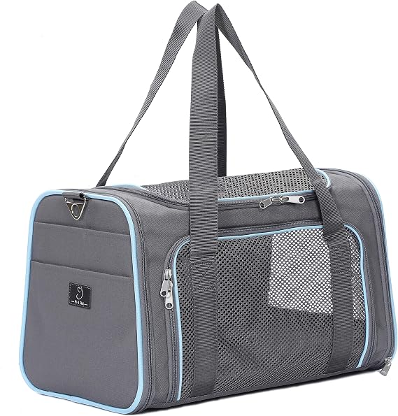 A 4 Pet Airline Approved Pet Carrier, Soft-Sided, Washable, for Dogs | Portable travel bag, breathable mesh windows, multiple pockets, removable mat