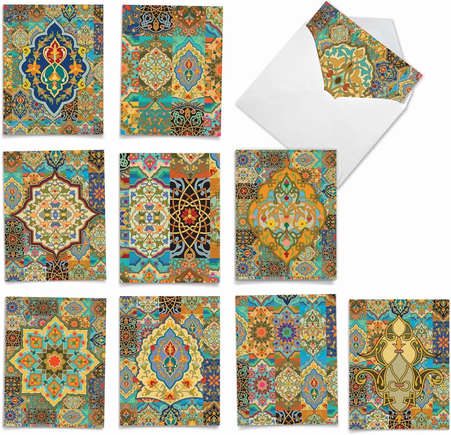The Best Card Company 10 Assorted Thank You Notecards Box Set 4 x 5.12 Inch with Envelopes for Men and Women 10 Designs, 1 Each Arabian Sights M6588TYG