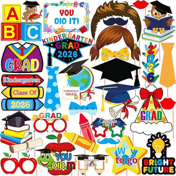 KatchOn Kindergarten Graduation Photo Props, Pack of 30 | Kindergarten Graduation Photo Booth Props, Preschool Graduation Photo Props