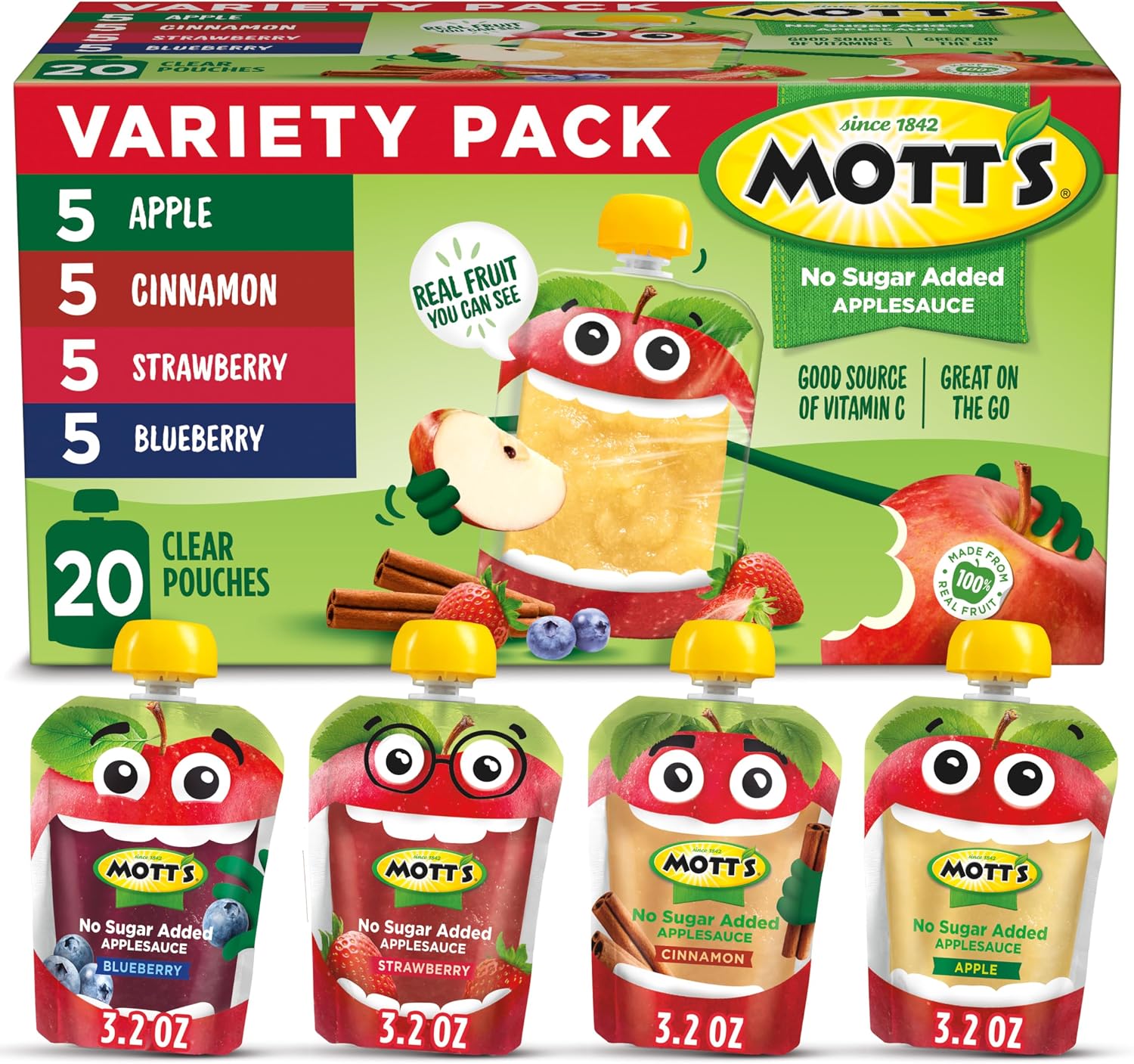 Mott's Apple Sauce No Added Sugar 90ml - Clear Bags - Pack of 20