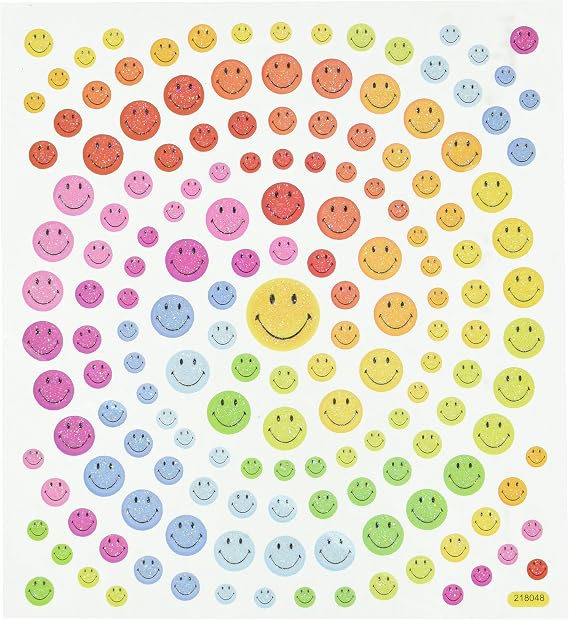Tattoo King Multi-Colored Stickers-Happy Face Glitter