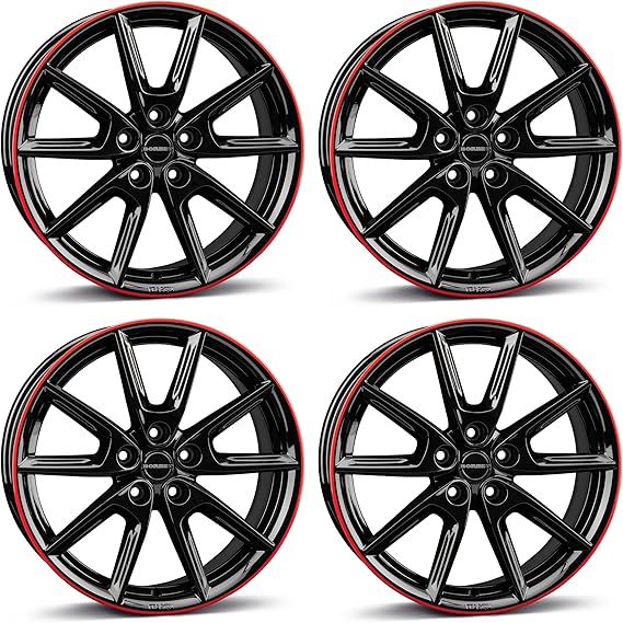 4x Borbet alloy rims LX19 8x19 ET45 5x114,3 black glossy rim red compatible with Honda Accord Civic Civic Tourer Ceed CR-V CR-Z e:Ny1 FR-V Honda e