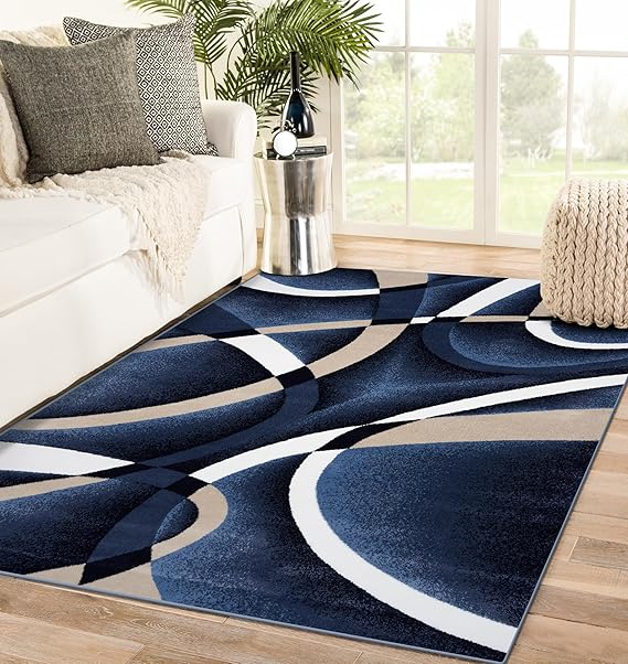 2305 Geometric Abstract Navy 6x9 Area Rugs for Living Room