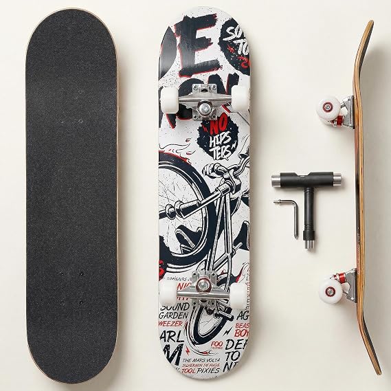 Professional Double Kick Skateboard,31in Maple Deck, ABEC-11 Bearings, 97A PU Wheels