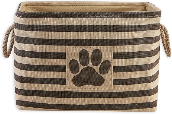 Bone Dry Pet Storage Collection Striped Paw Patch Bin, Medium Rectangle, Brown