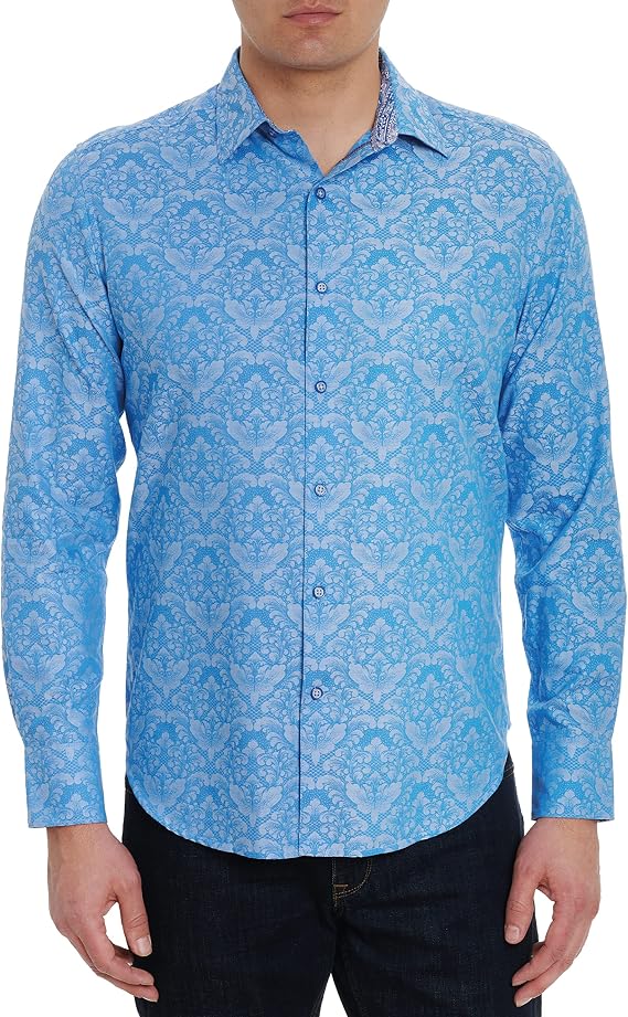 Robert Graham Men's Bayview Long-Sleeve Woven Button Down Shirt, Premium Cotton Knit Top, Classic-Fit & Richly Detailed