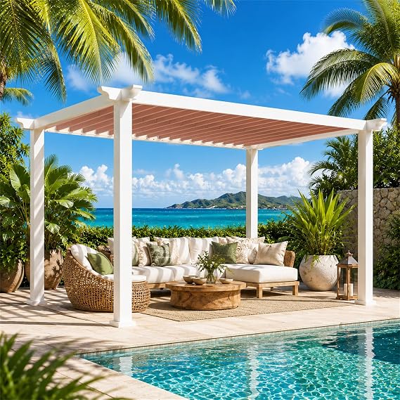Modern Shade Open Sky 10' x 12' Outdoor Pergola Gazebo, Heavy-Duty Metal Pergola Cabana, Modular Outdoor Pergola System for Patio, Deck, Garden, Backyard & Poolside Entertaining