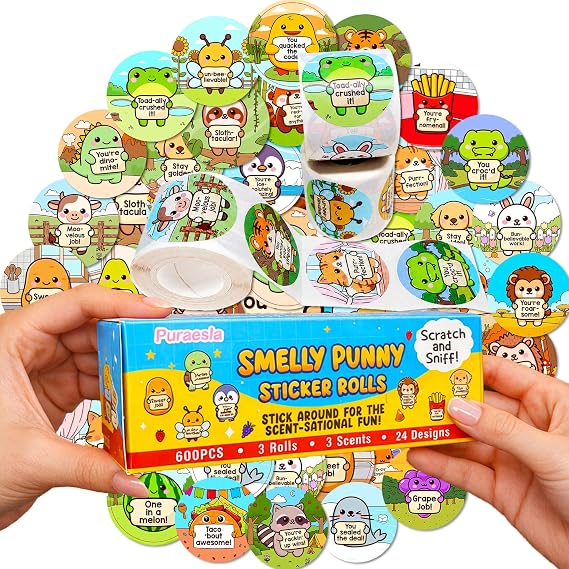 600PCS Scratch and Sniff Stickers for Kids Class by Puraesla - Affirmation Cute Fruits Scented Encouragement Sticker for Classroom Rewards, Teacher Supplies & School Motivation
