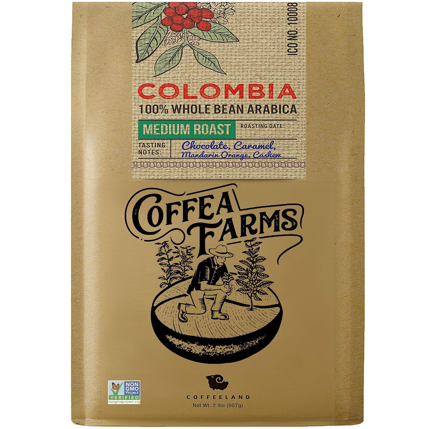Medium Roast Single Origin Colombian Supremo Whole Bean Coffee - Fresh Roasted All Natural 100% Arabica Coffee Beans, 2LB 32 Ounce Bag by Coffea Farms