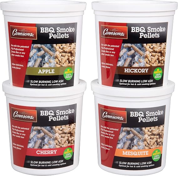 Camerons Smoking BBQ Wood Pellets (Apple, Cherry, Hickory, Mesquite)- 4 Pack of Pints Value Pack - 100% All Natural Kiln Dried Barbecue Wood for Smoker Grill & Pellet Grill Set