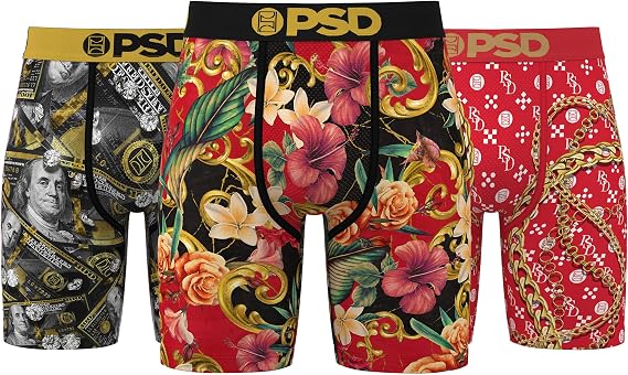 PSD Mens Underwear Luxury Graphic Print Boxer Briefs, Packs & Singles