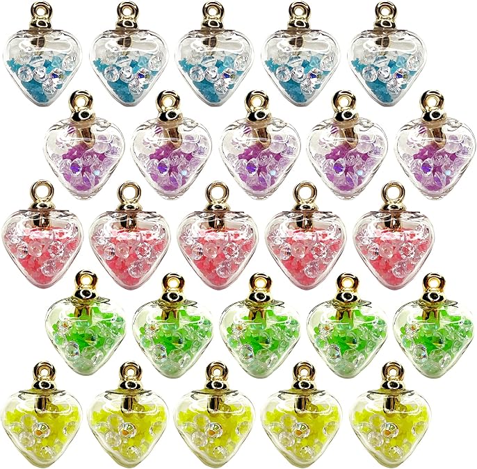 ARTSY Crafts 20 pcs 23mm Glow in The Dark Beads Heart Charms, Glass Ball Charms Pendants Love Heart Pendant Glass Beads, Charms for Necklaces, Bracelets, Earrings Jewelry Making