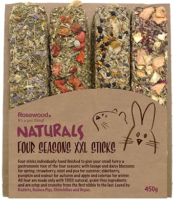Rosewood Naturals Small Animal Treats Four Seasons Grain-Free XXL Sticks for Rabbit Owners, Small Breeds, 0.45kg, 450g, Strawberry, Elderberry, Pumpkin, Apple