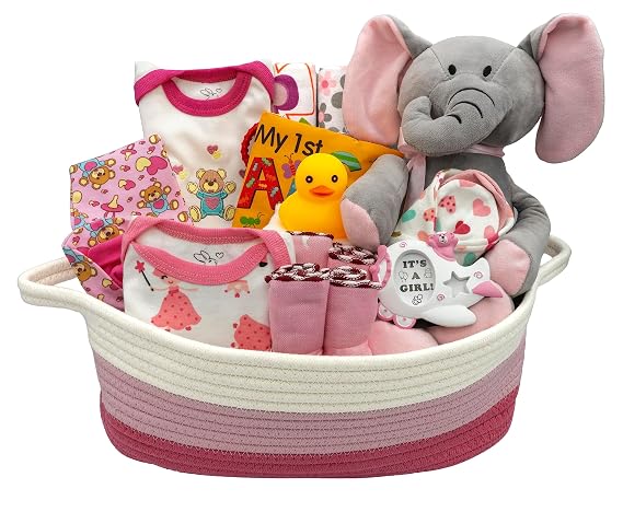 Bundle of Joy Deluxe Baby Girl or Boy Gift Basket (Medium) - 21 Piece New Baby Gift Set (Girl)