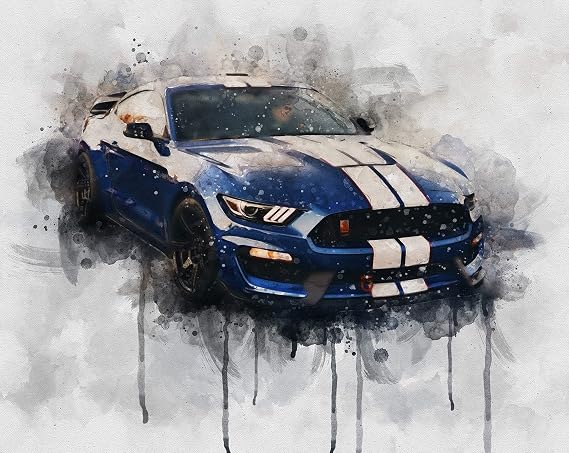 Mia Bellini Custom Car Portrait - Customized Car Photo Portrait with Personalized Text Name from Watercolor Painting Artistic Print Canvas