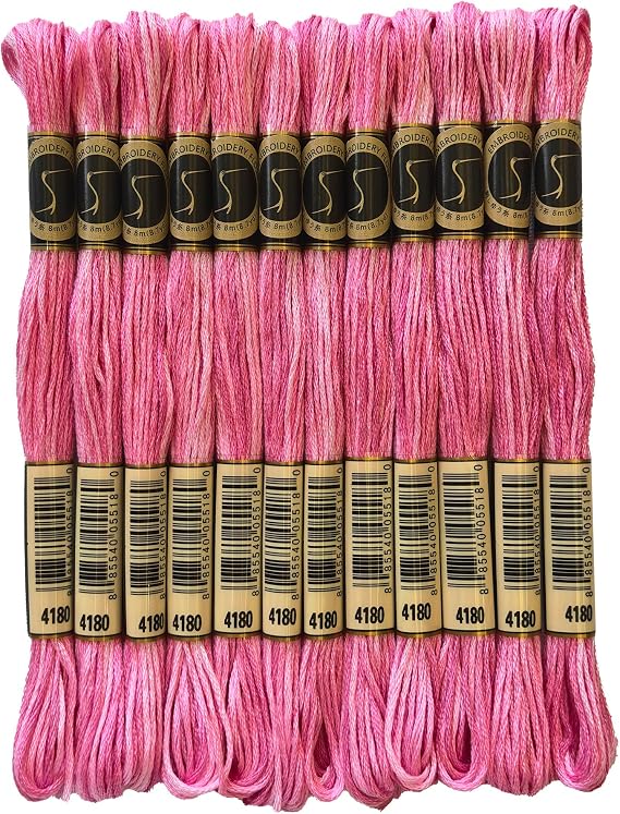 Magical Color Variegated Cross Stitch Thread Color Variations Embroidery Floss Pack, 8.7-Yard, Rose Petals, Pack of 12 Skeins