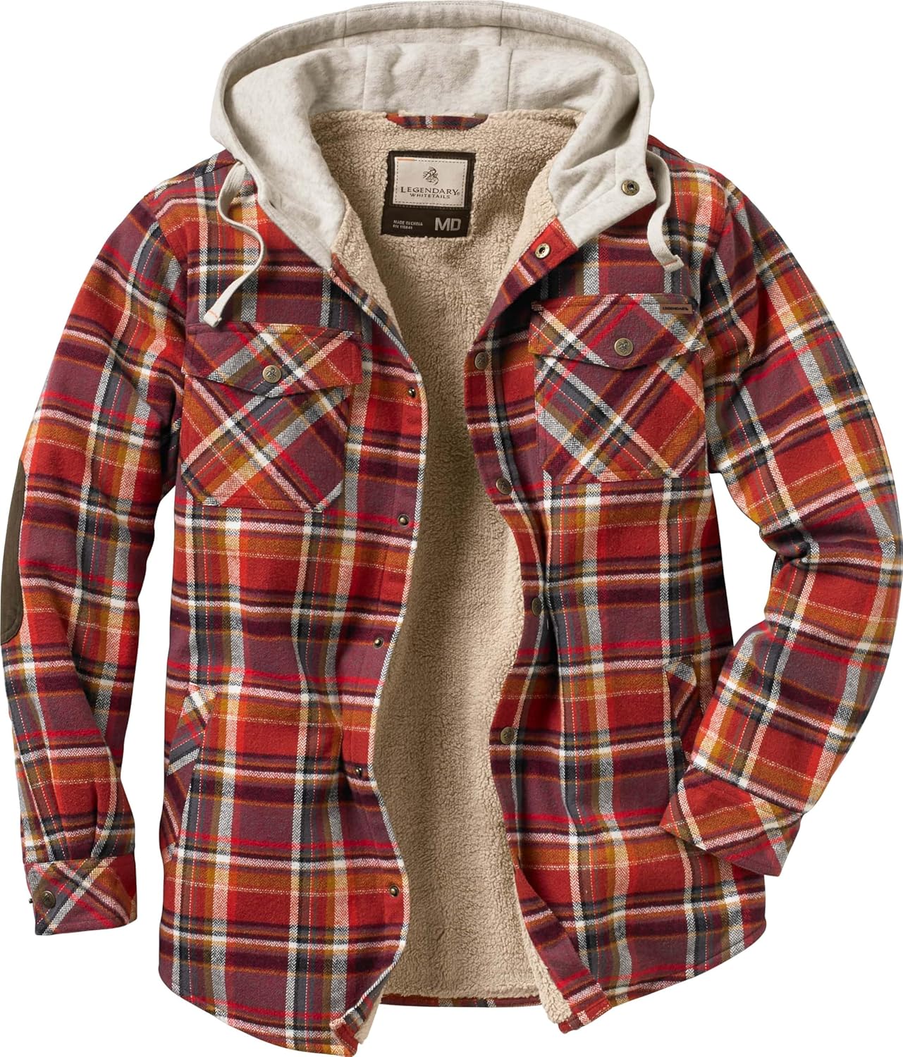 Legendary Whitetails Men's Camp Night Berber Lined Hooded Flannel Button Down Shirt