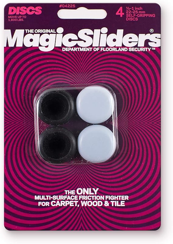 Magic Slider 4-Piece|Size- 7/8"1"| Round Furniture Sliders | Self-Adhesive Floor Protectors for Wood, Tile, Carpet & Vinyl | White/Black | Pack of 1