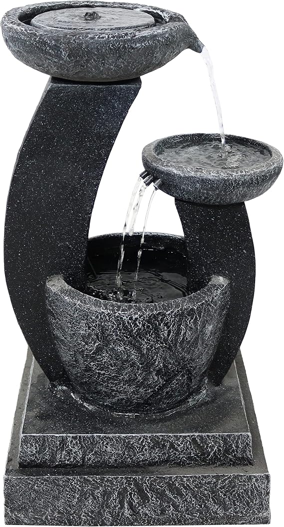 Sunnydaze Cascading Bowls 28-Inch Solar Water Fountain with LED Lights