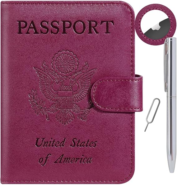 Airtag Passport Holder Cover Wallet RFID Blocking, Travel Essentials