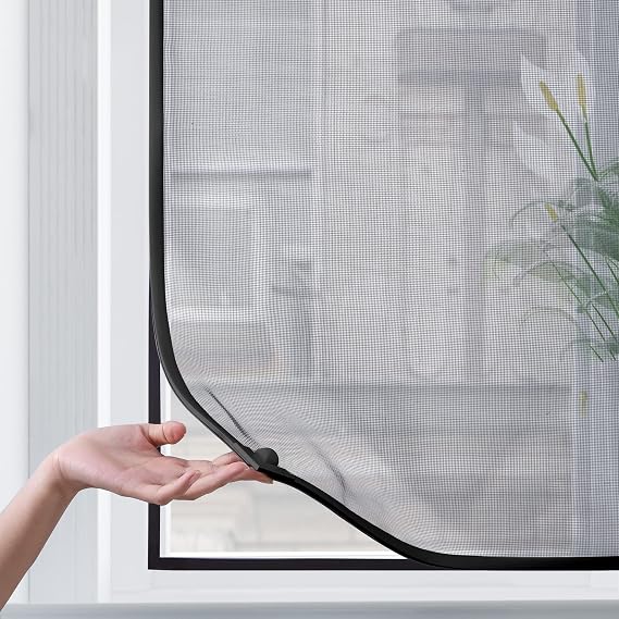 BAFLOTEX Magnetic Window Screen, 55 x 36 Inch Adjustable Mesh, Black