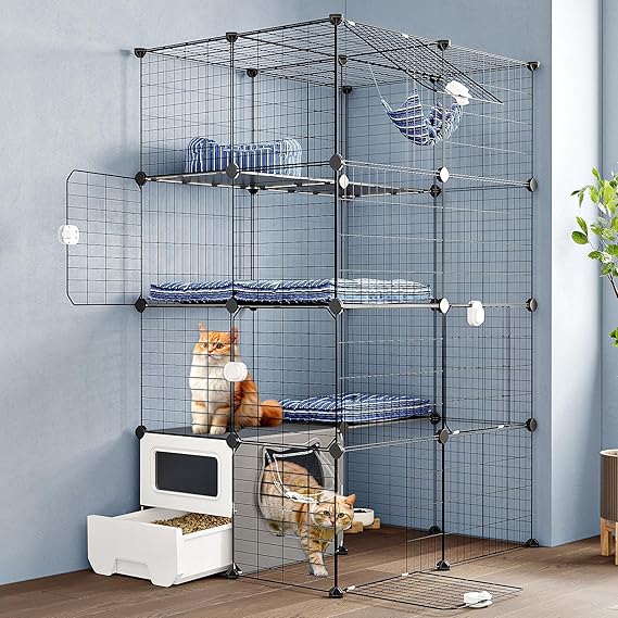 Oneluck Cat Cage with Litter Box,4-Tier DIY Enclosures Large Playpen Detachable Metal Wire Kennel Indoor Crate Large Exercise Place Ideal for 1-2 Cats (35" L x 28" W x 55" H)