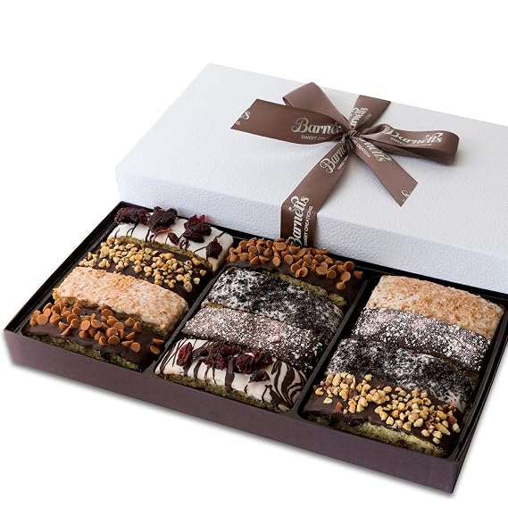 Barnetts 12 Chocolate Biscotti Gift Box Gourmet Cookie Gifts | Candy Basket, For Him and Her, Food Delivery, Fancy Cookies Treat Box Baskets Ideas