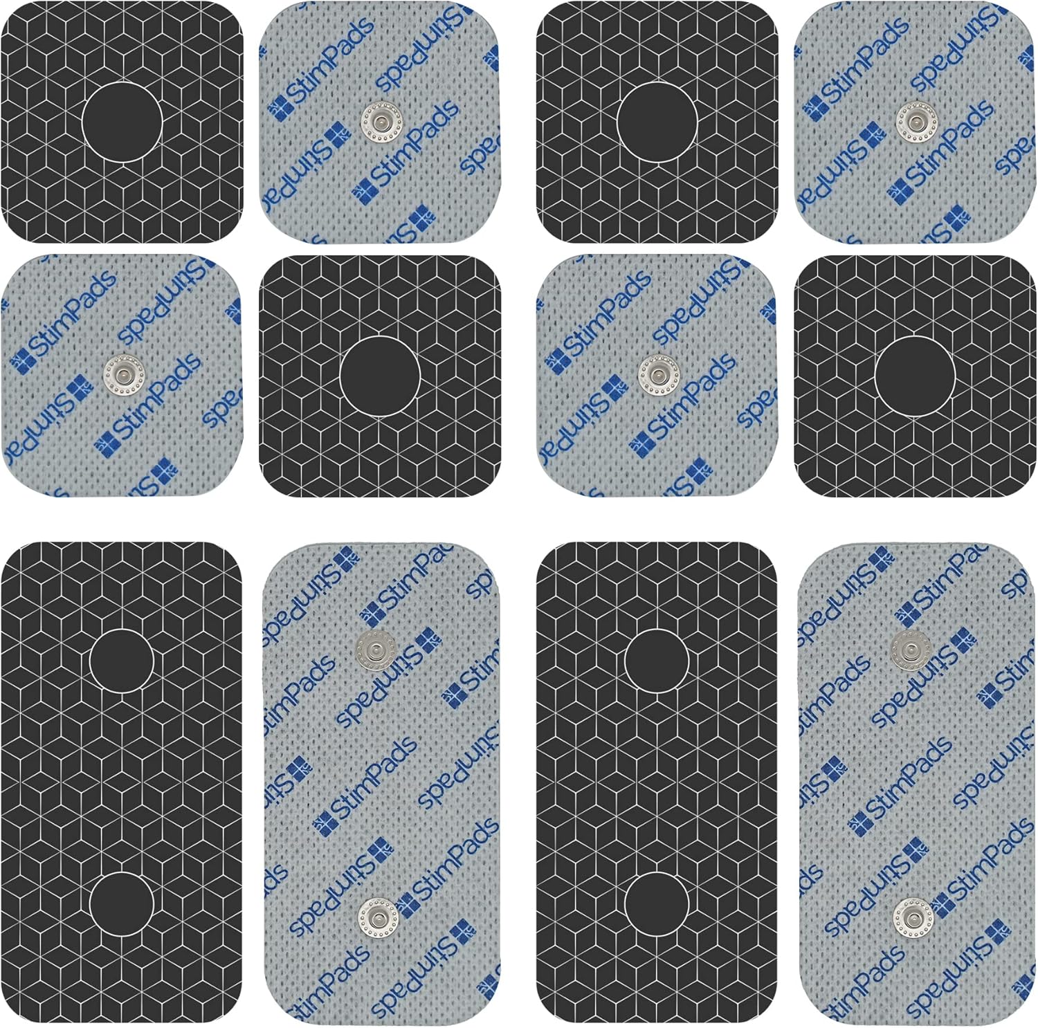 Professional Silver TENS Machine Pads Compatible with Compex Devices-Mix 12-pack with Double 3.75mm Easy Snap-TENS Replacement Pads The Best Conductivity-Certified Medical Device by Motron NV