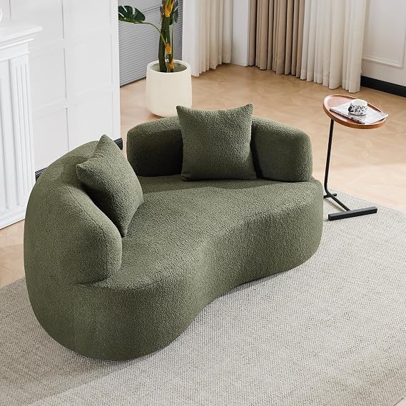 67" Curved Loveseat Sofa, Deep Seat Green Couch with 2 Pillows