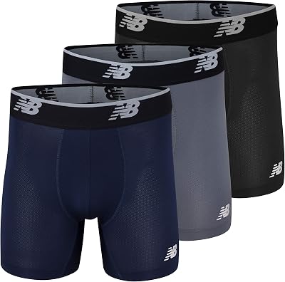 New Balance Mens No Fly Boxer Brief Underwear with Jacquard Waistband, Breathable Lightweight, Moisture Wicking 3 Pack