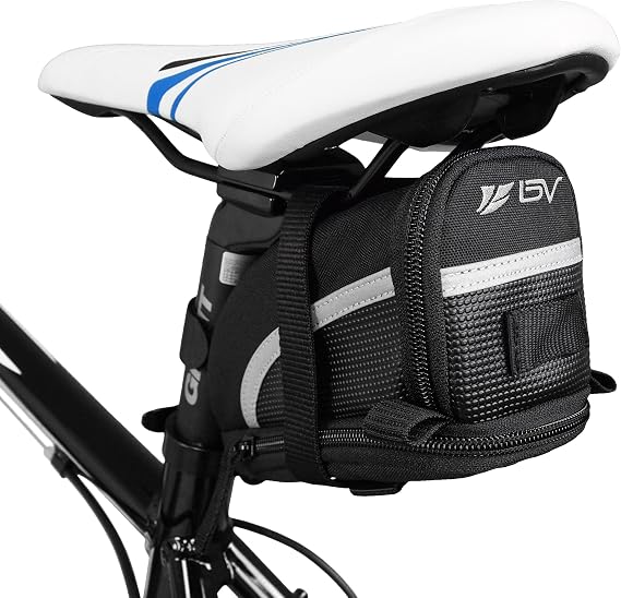 BV Strap-On Bike Bag with Reflective Material - Saddle Bag with Seperate Divider for Small Items for All Your Essentials - Bike Pouch with Taillight Hanger for Maximum Safety (Saddle Bag, Medium)