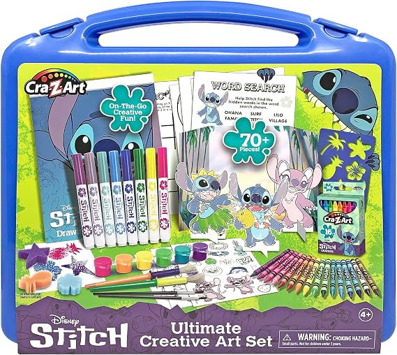 Disney Stitch Kids Ultimate Creative Activity Arts & Crafts Case, 70+ Pieces for Creative Fun with Fan Favorite Stitch, Boys Girls Gift