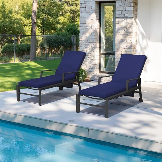 Crestlive Chaise Lounge Cushions Outdoor Set of 2, 72"x21", Water Resistant | Pool Lounge Chair Cushions with Removable Cover, Fade Resistant Lounger Cushions for Patio Furniture, Navy